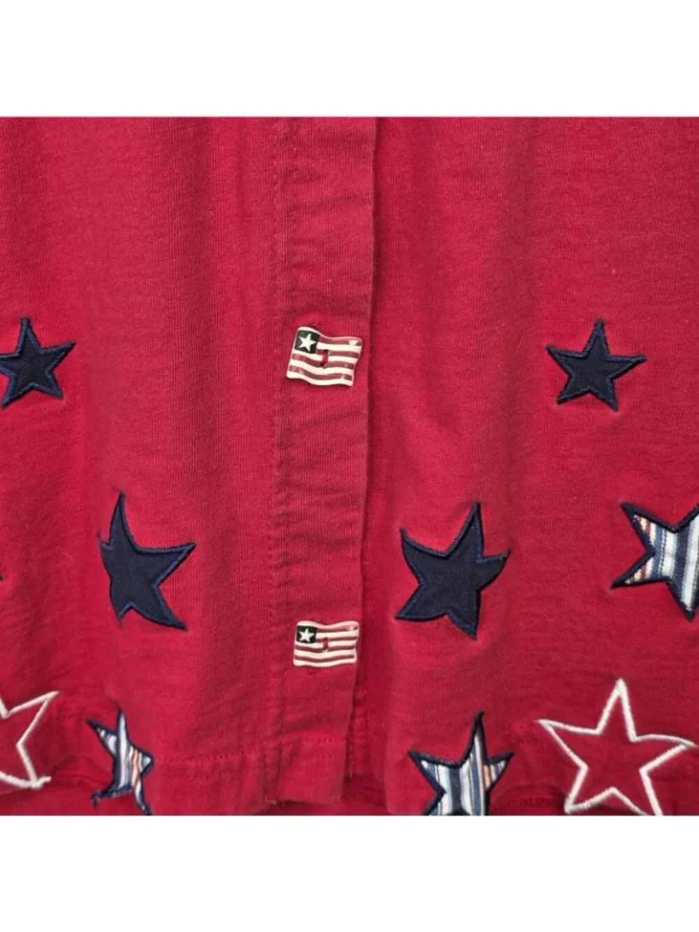 Onque Woman Shirt Womens 1X Red Patriotic Star Embroidered Button Top Casual